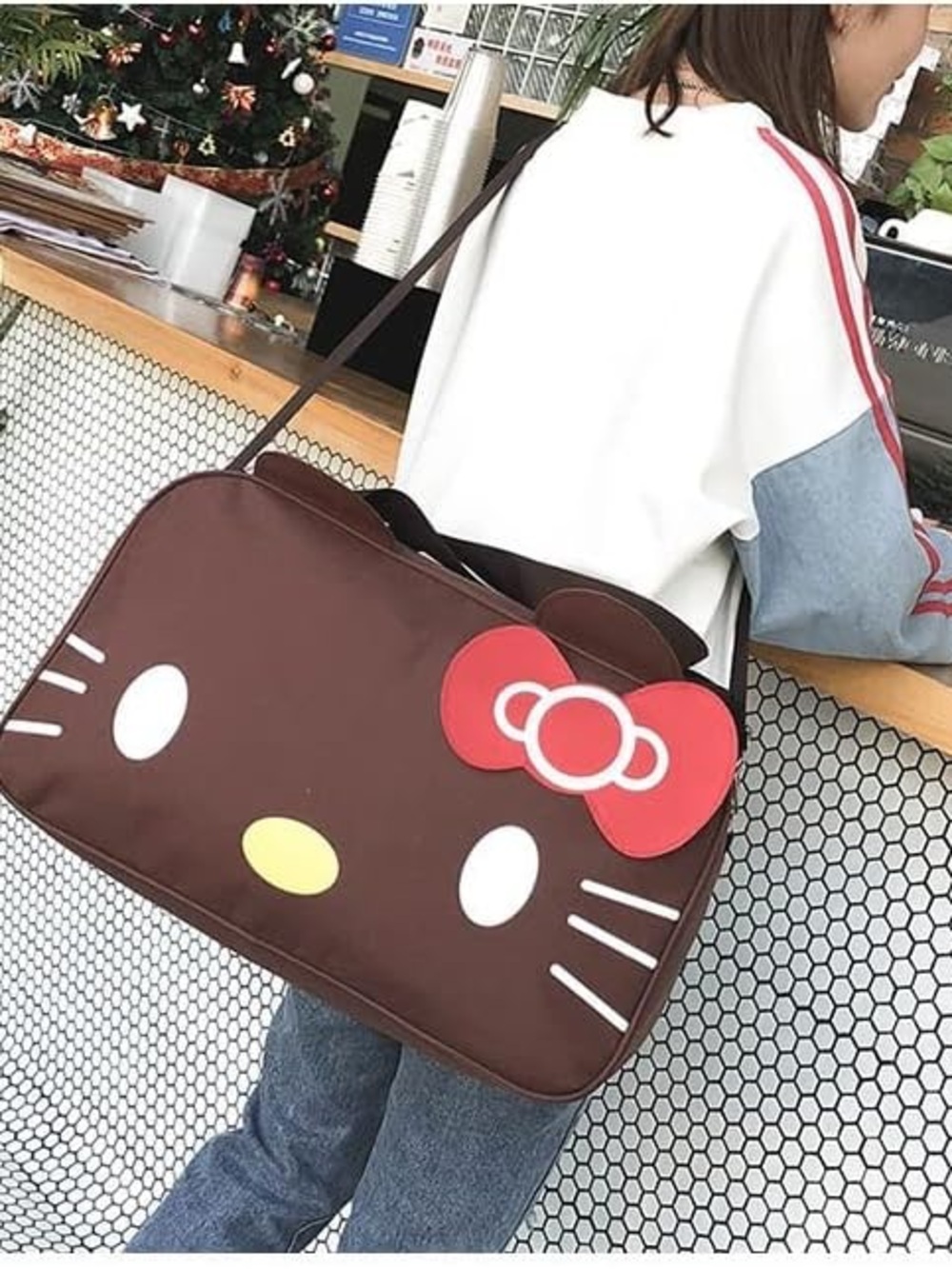 Rare nwot chocolate brown hello kitty  weekender tote luggage bag purse